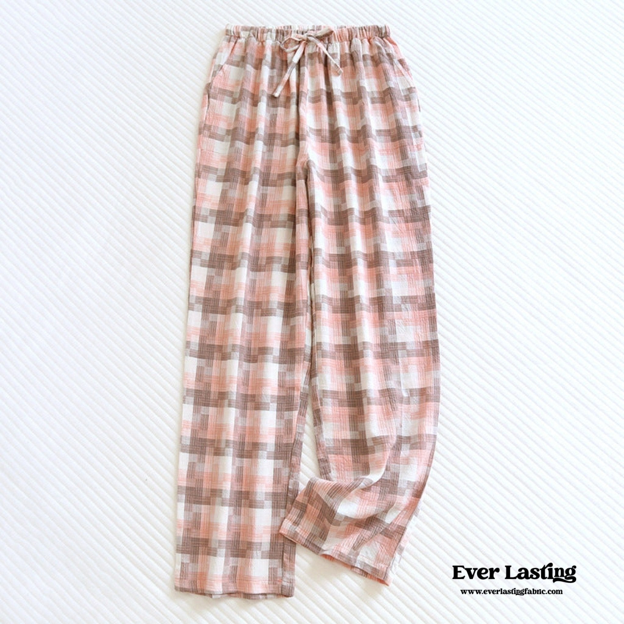 Plaid Washed Cotton Pajama Pants / Blue
