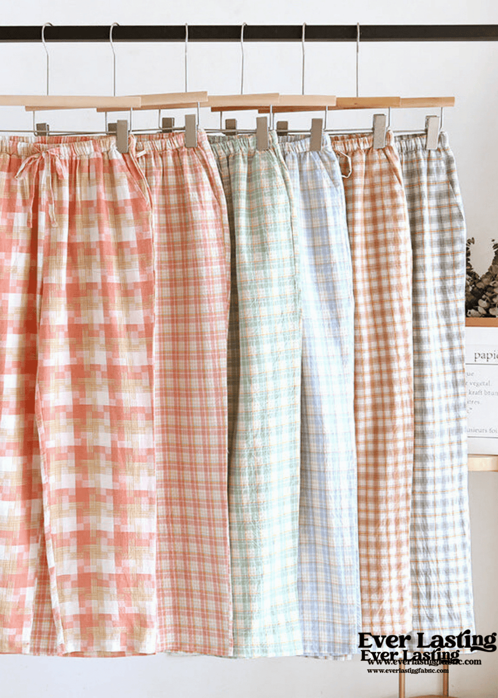 Plaid Washed Cotton Pajama Pants / Blue