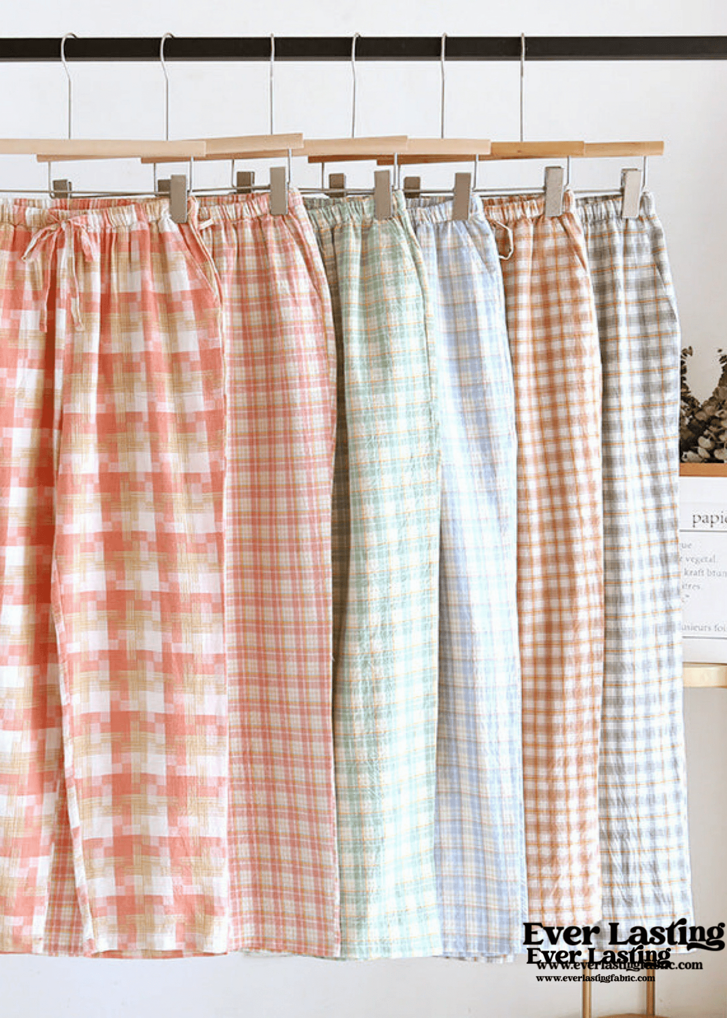Plaid Washed Cotton Pajama Pants / Blue
