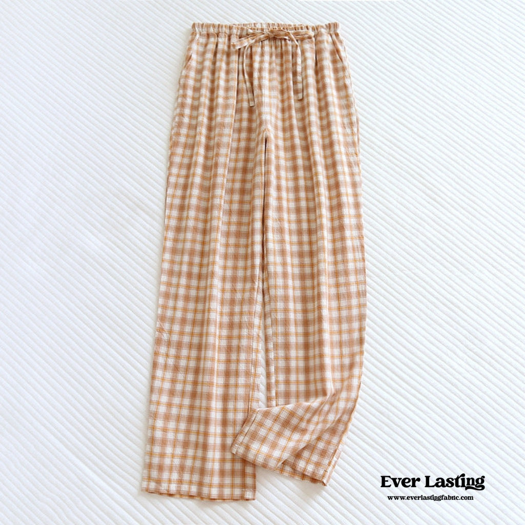 Plaid Washed Cotton Pajama Pants / Blue