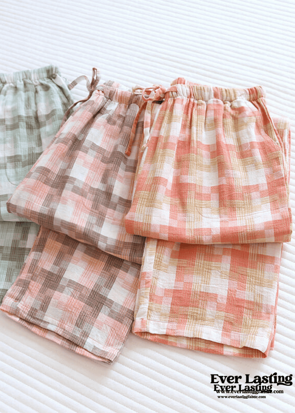 Plaid Washed Cotton Pajama Pants / Blue