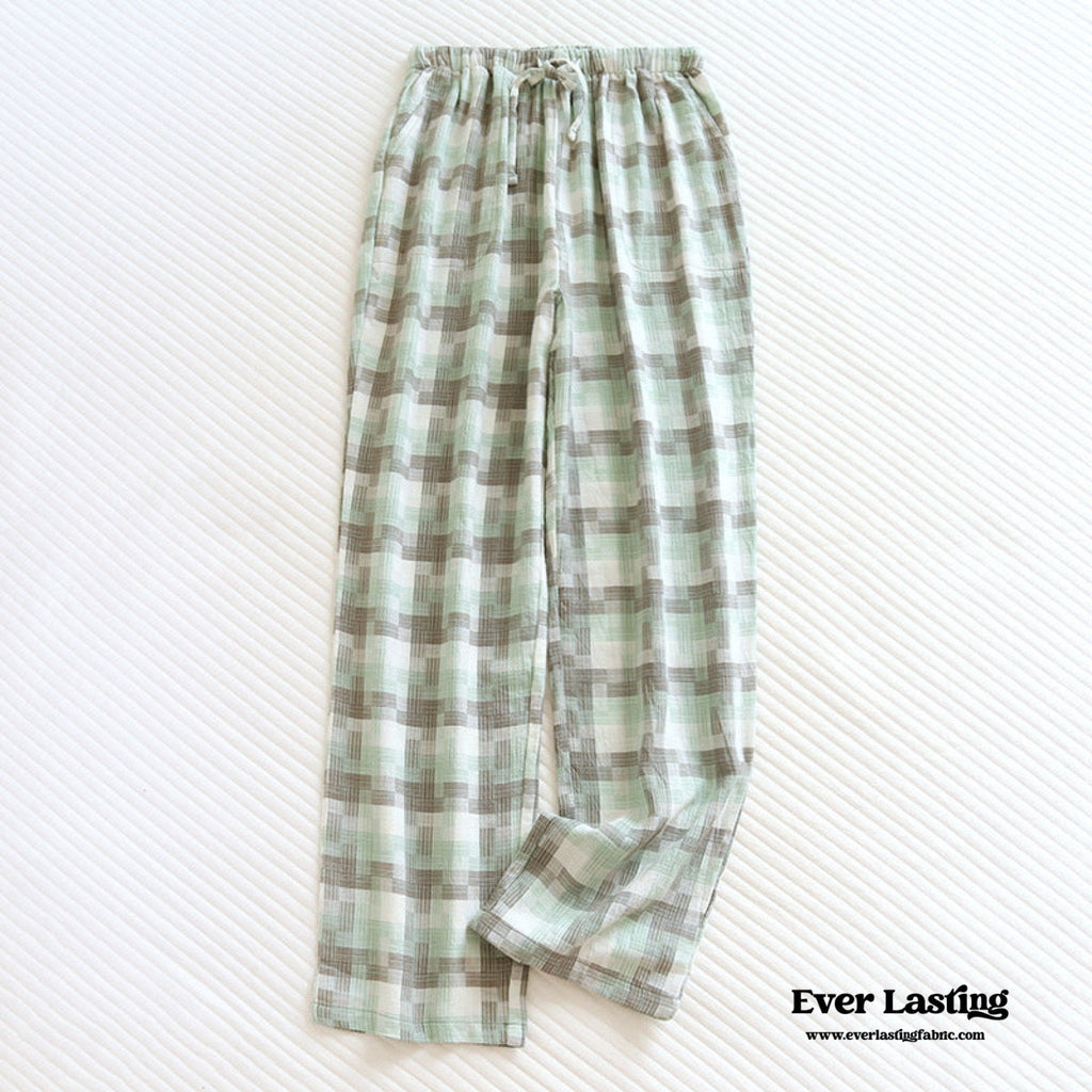 Plaid Washed Cotton Pajama Pants / Blue