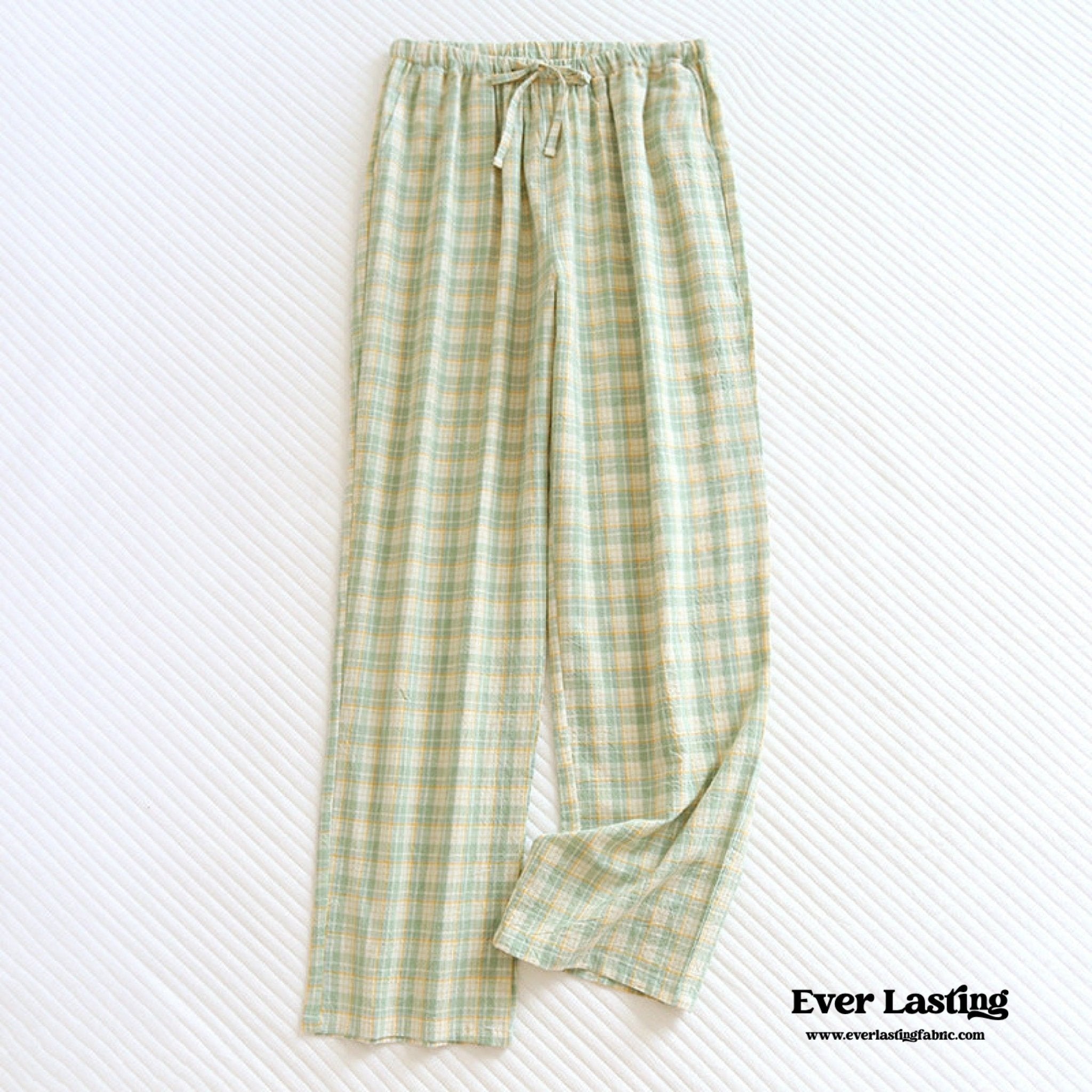 Plaid Washed Cotton Pajama Pants / Blue