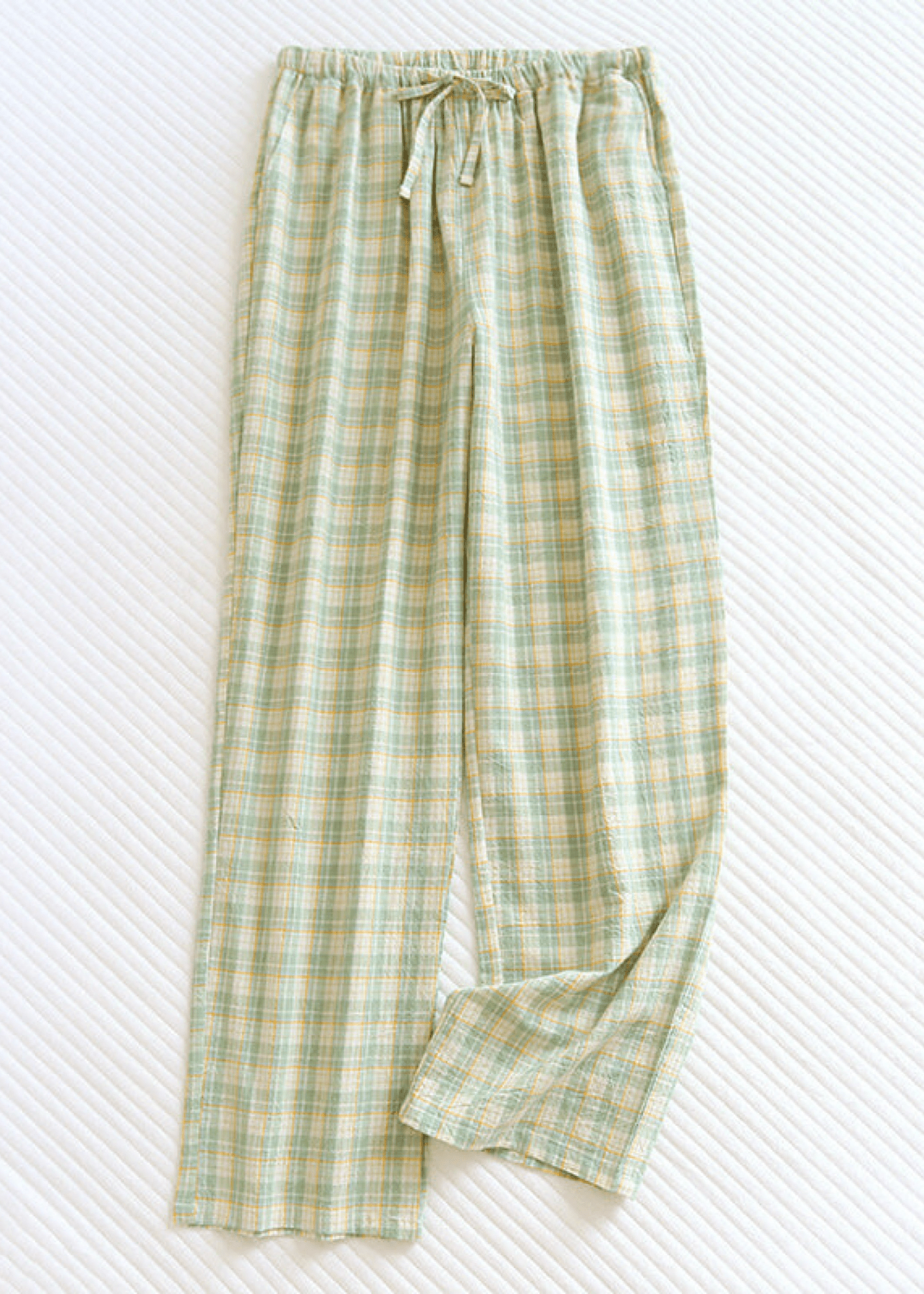 Plaid Washed Cotton Pajama Pants / Light Green
