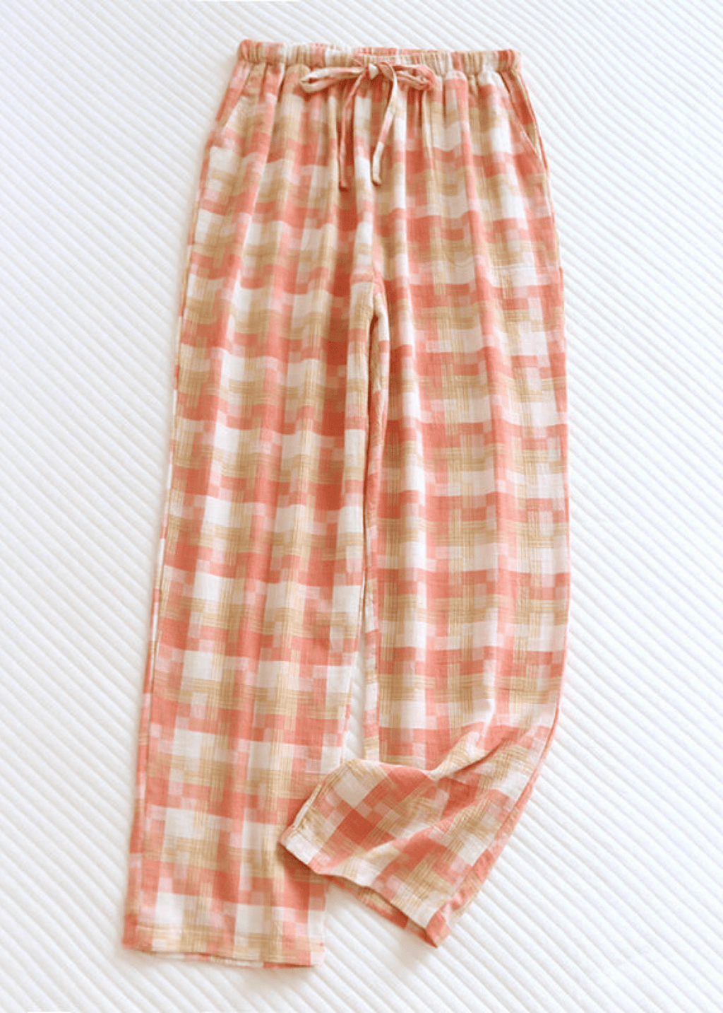 Plaid Washed Cotton Pajama Pants / Orange