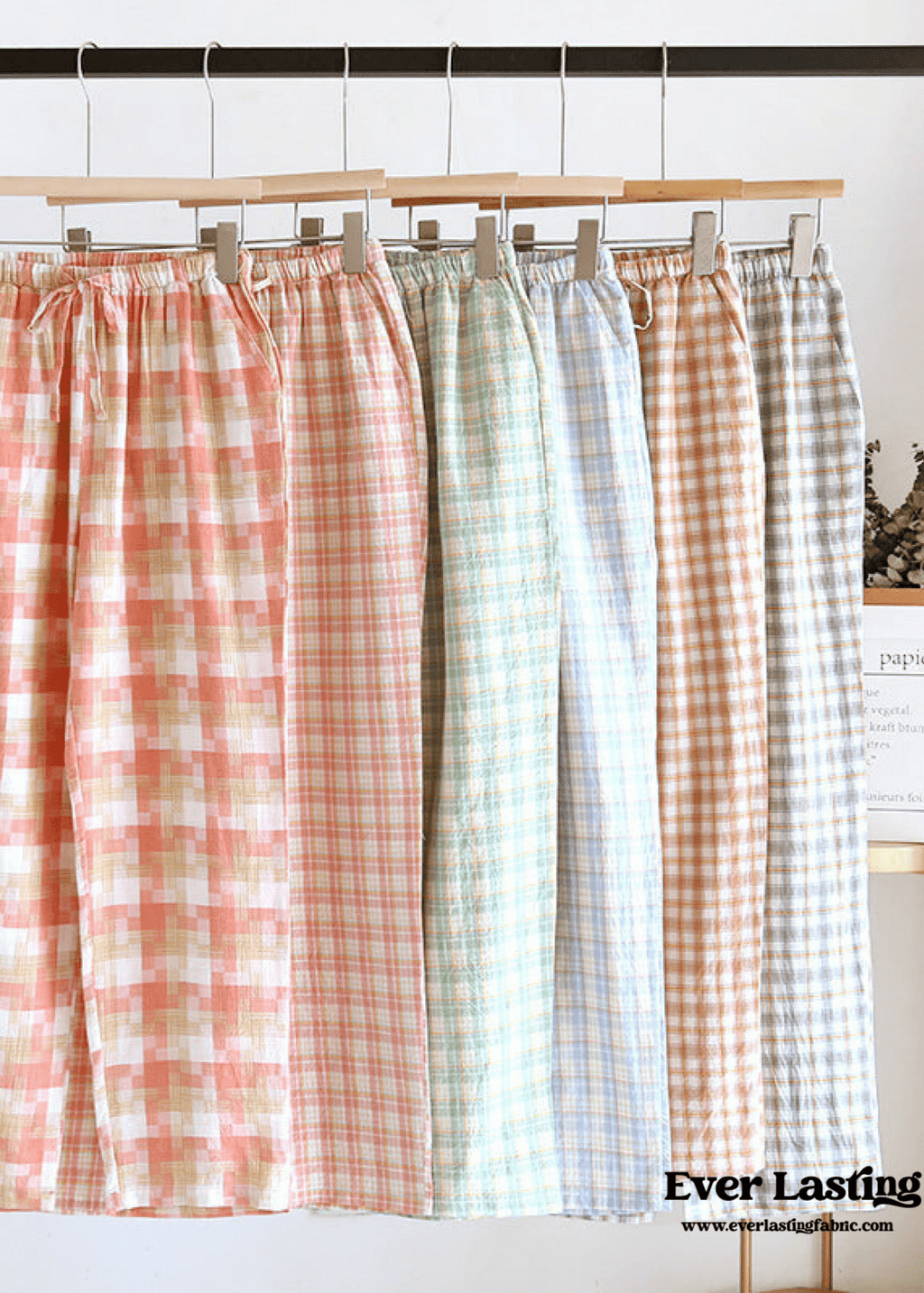 Plaid Washed Cotton Pajama Pants / Orange