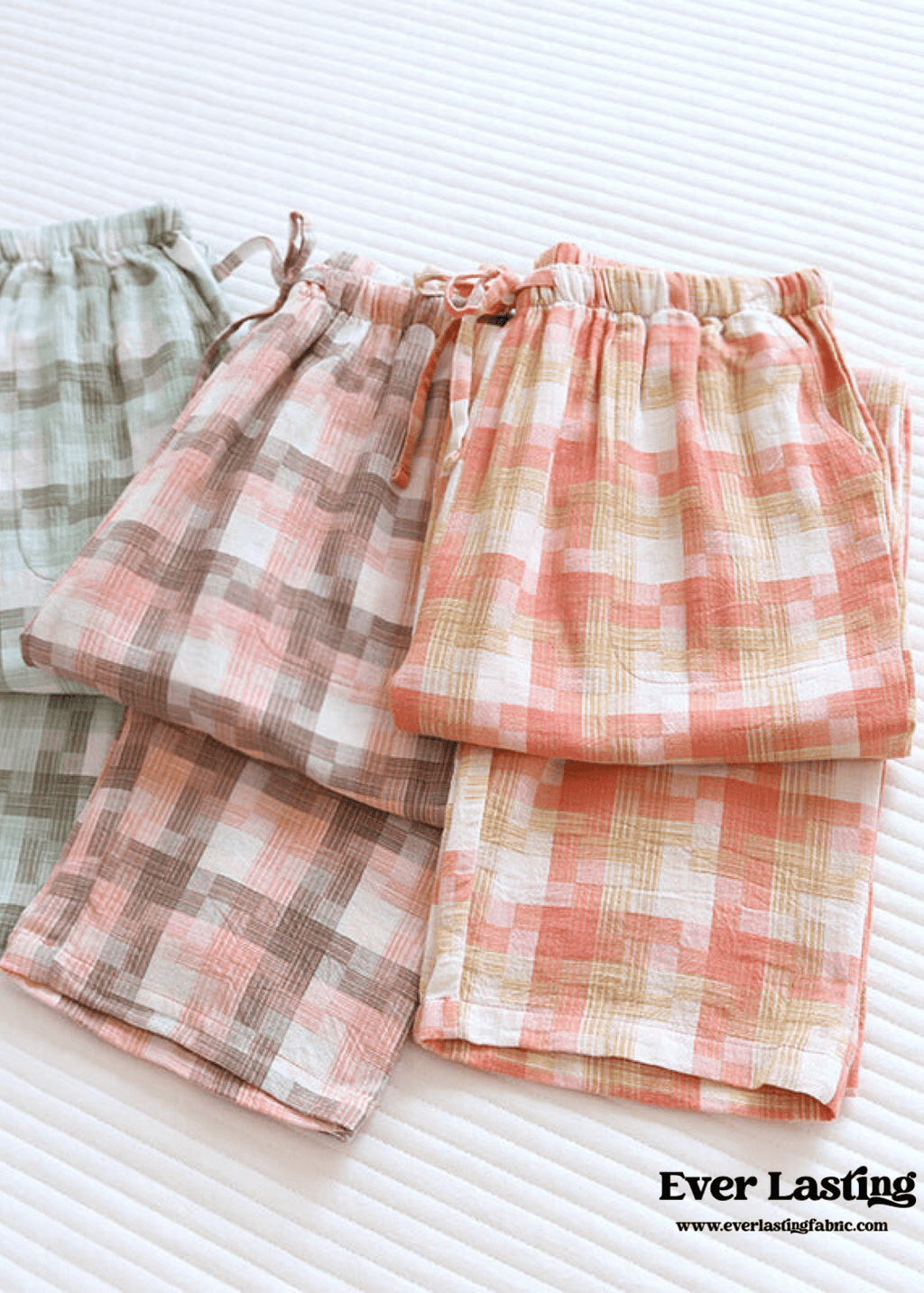 Plaid Washed Cotton Pajama Pants / Orange