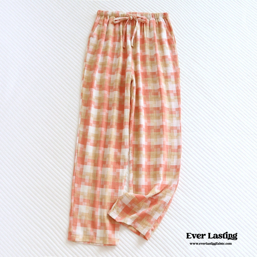 Plaid Washed Cotton Pajama Pants / Pink