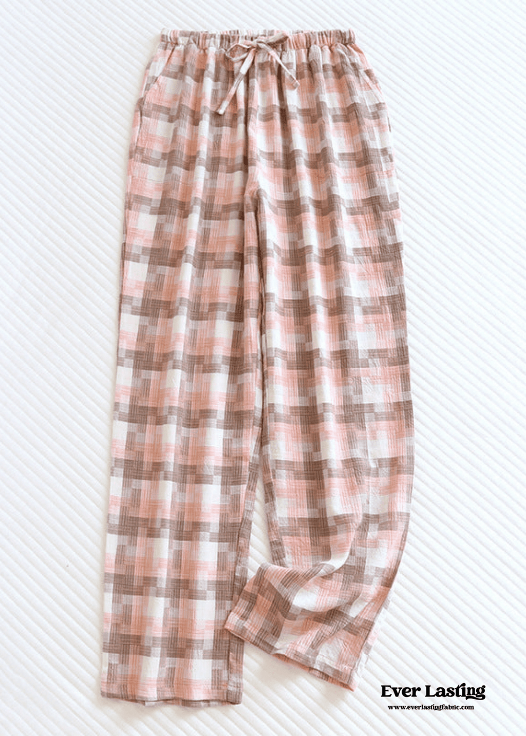 Plaid Washed Cotton Pajama Pants / Pink