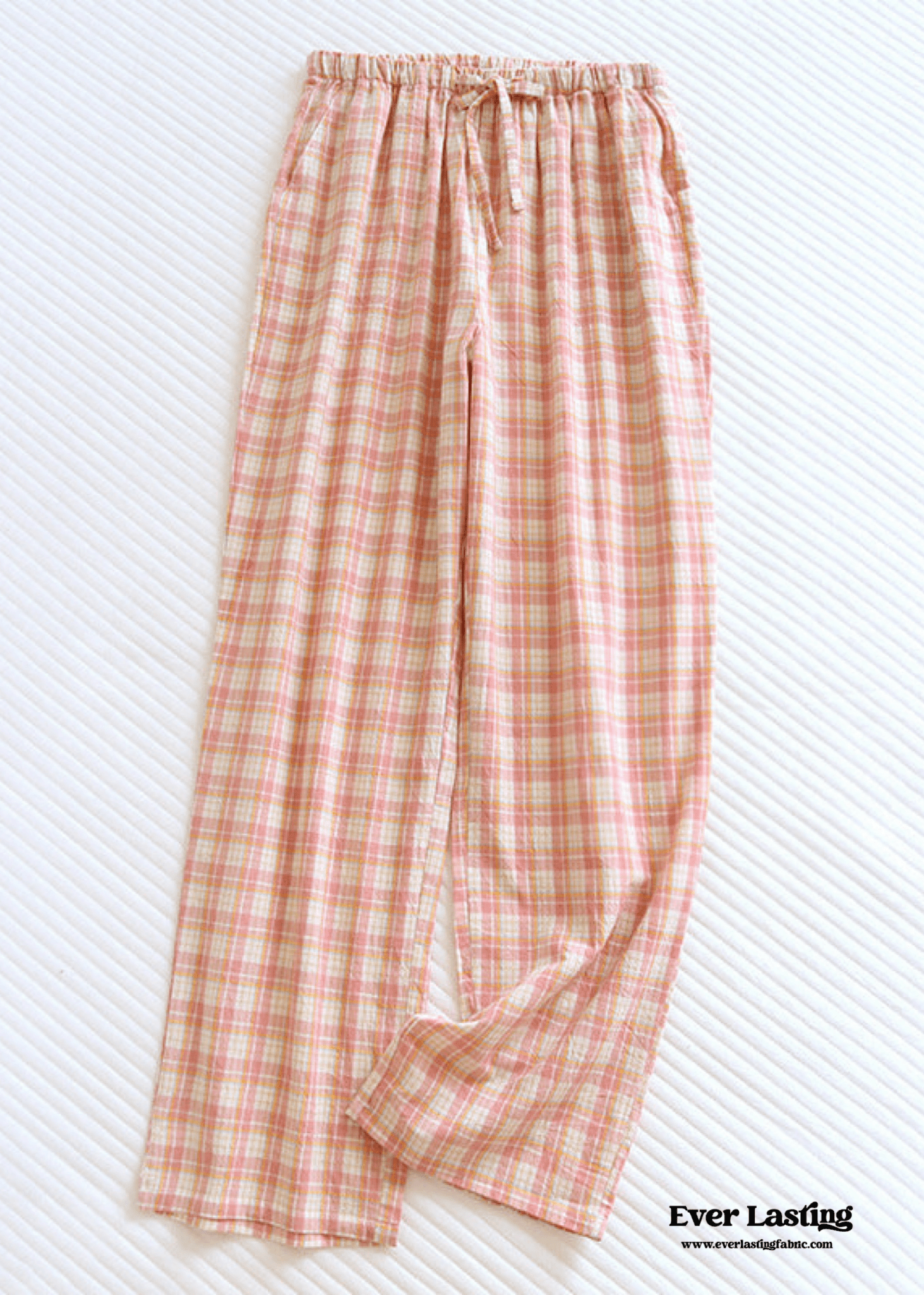Plaid Washed Cotton Pajama Pants / Pink