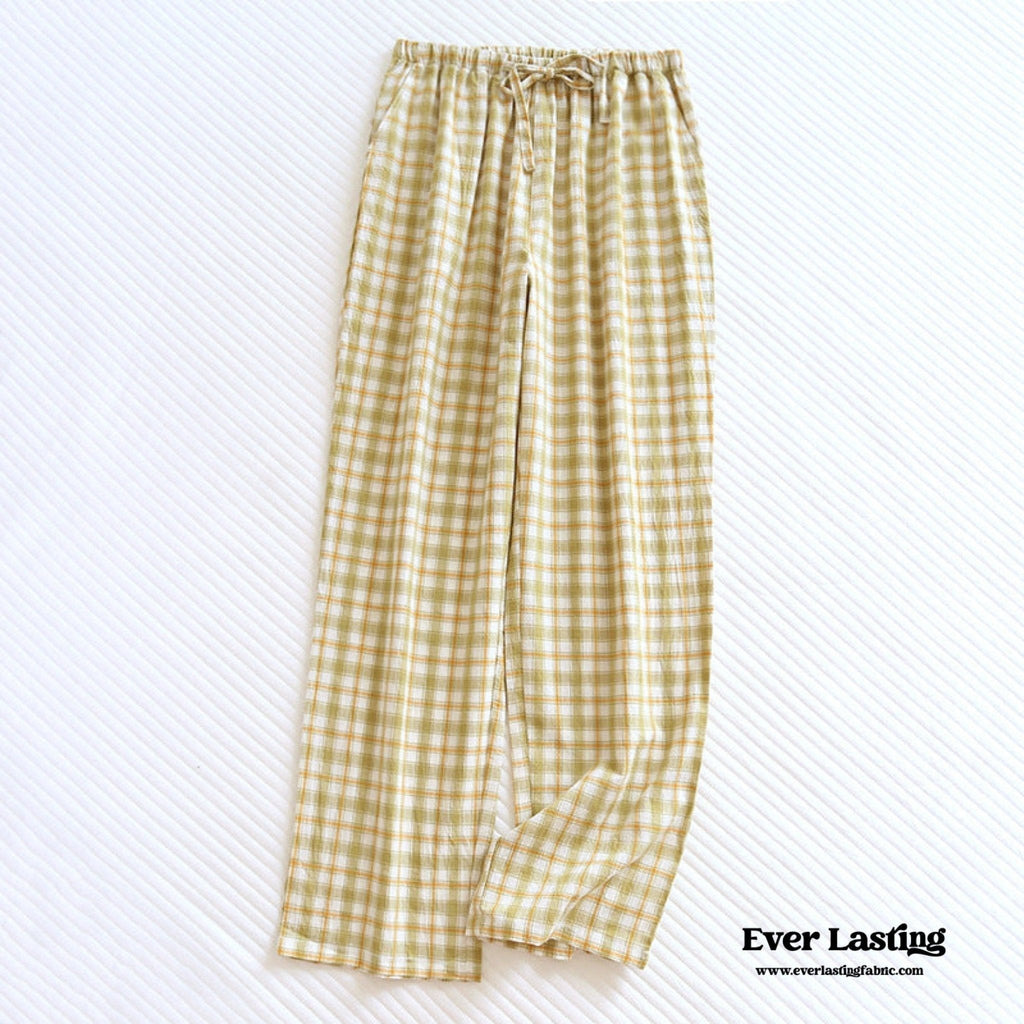 Plaid Washed Cotton Pajama Pants / Pink