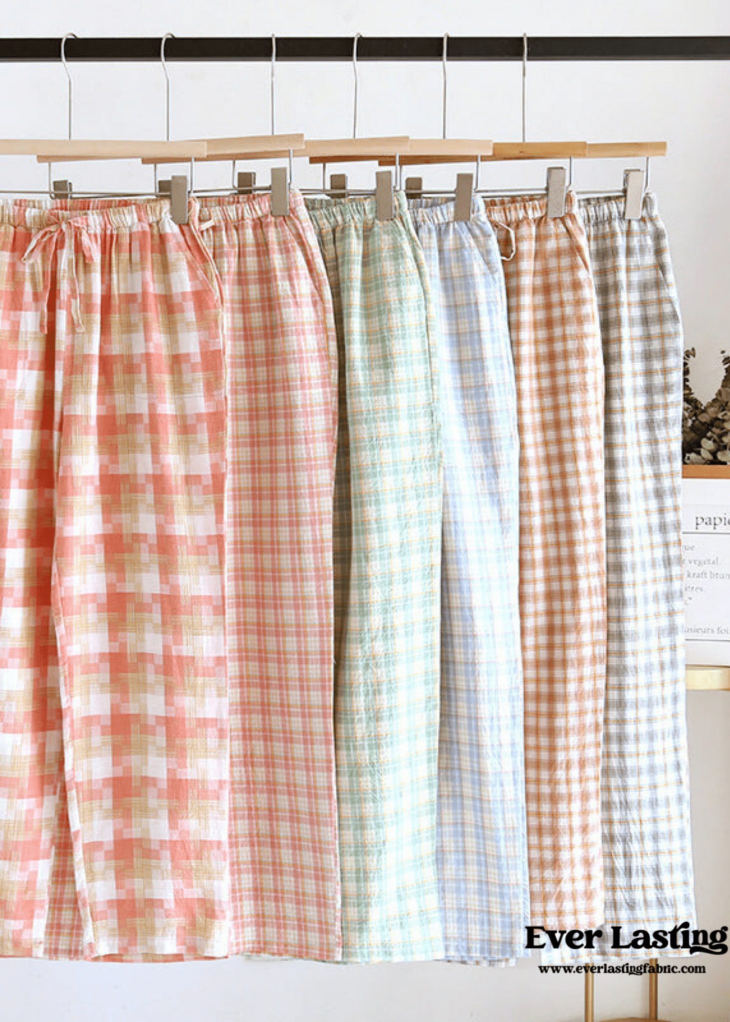 Plaid Washed Cotton Pajama Pants / Pink