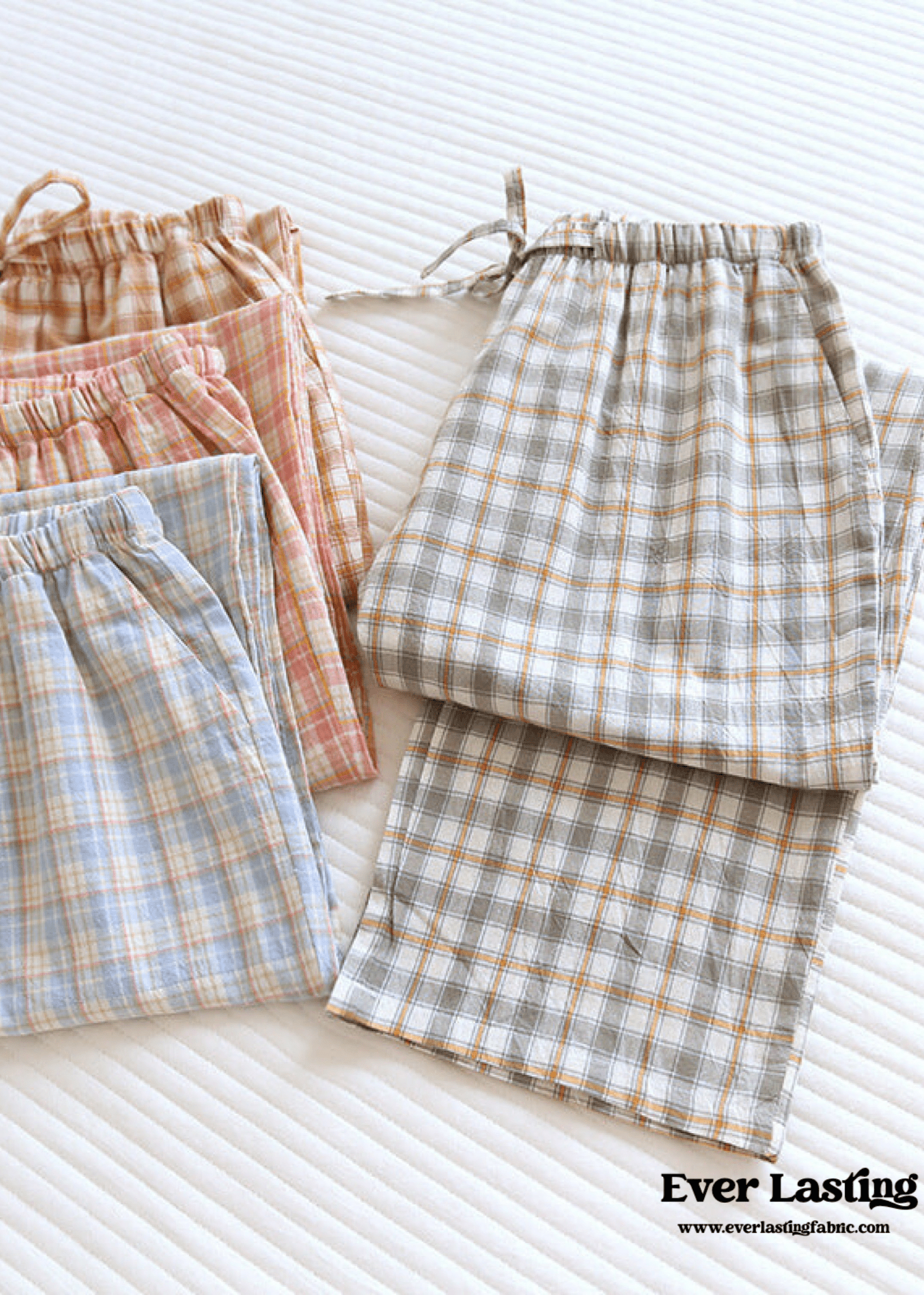 Plaid Washed Cotton Pajama Pants / Pink