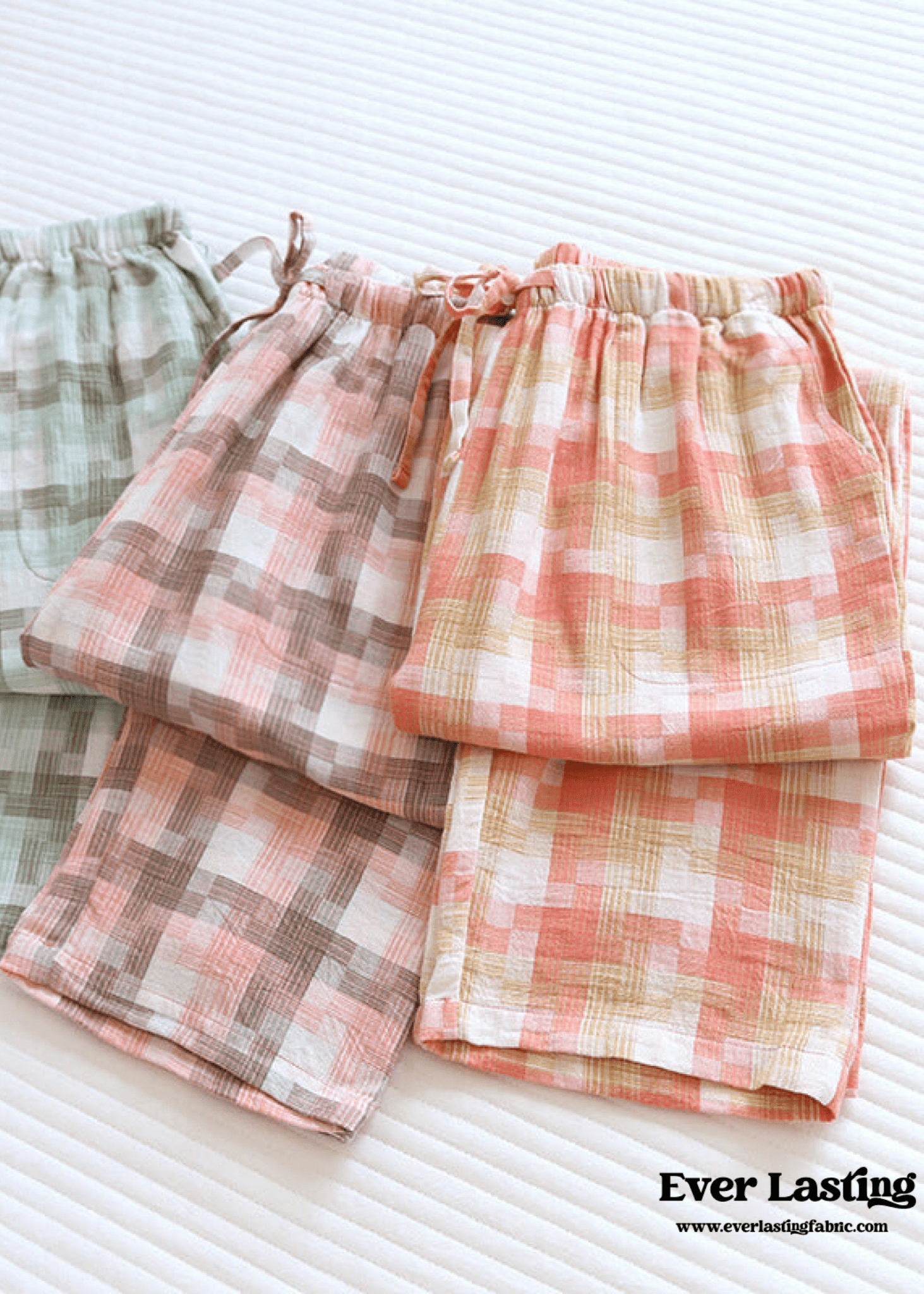 Plaid Washed Cotton Pajama Pants / Pink