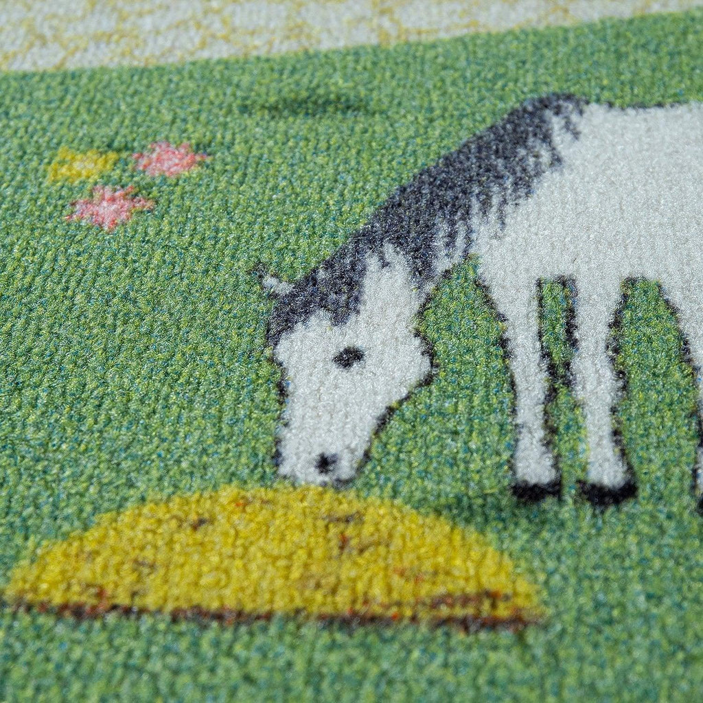 Play Rug for Kids Rooms, Landscape and Horses in green