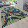 Play Rug for Kids Rooms, Streets and Houses in green