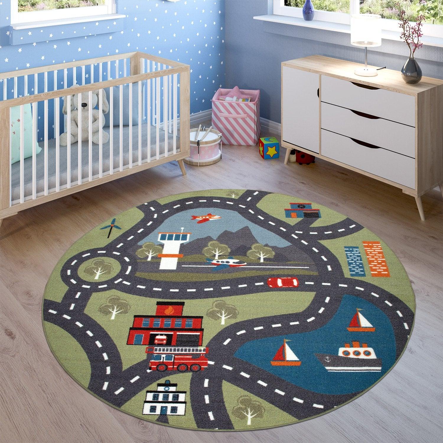 Play Rug for Kids Rooms, Streets and Houses in green