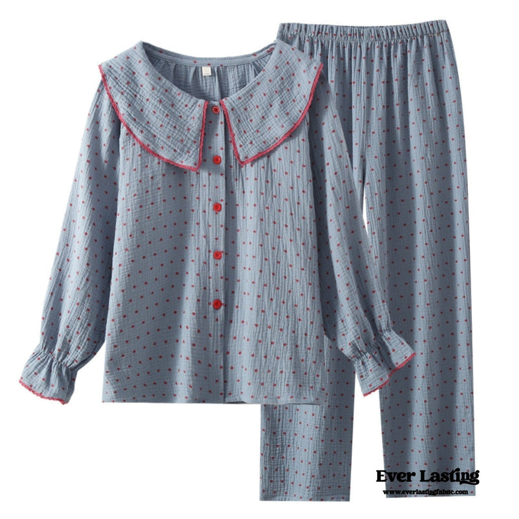 Polka Dot Cute Collared Pajama Set