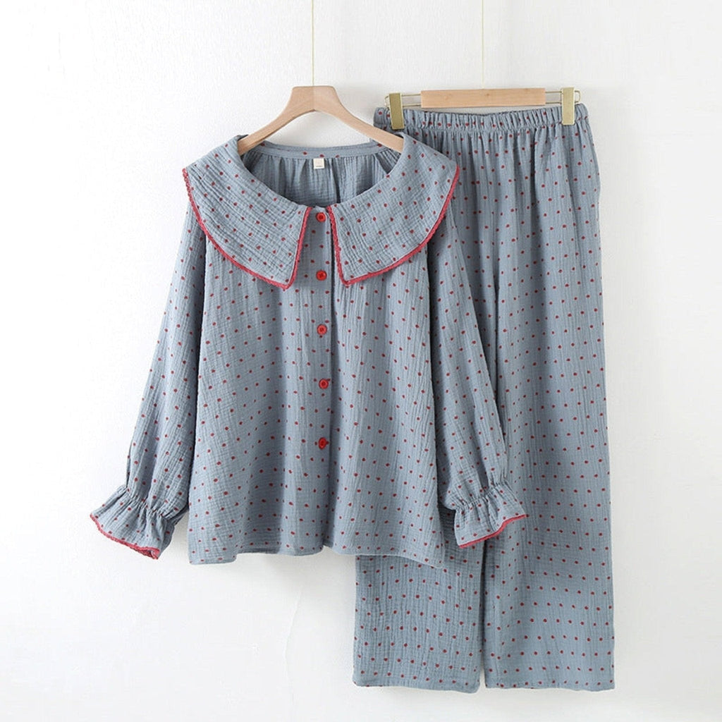 Polka Dot Cute Collared Pajama Set