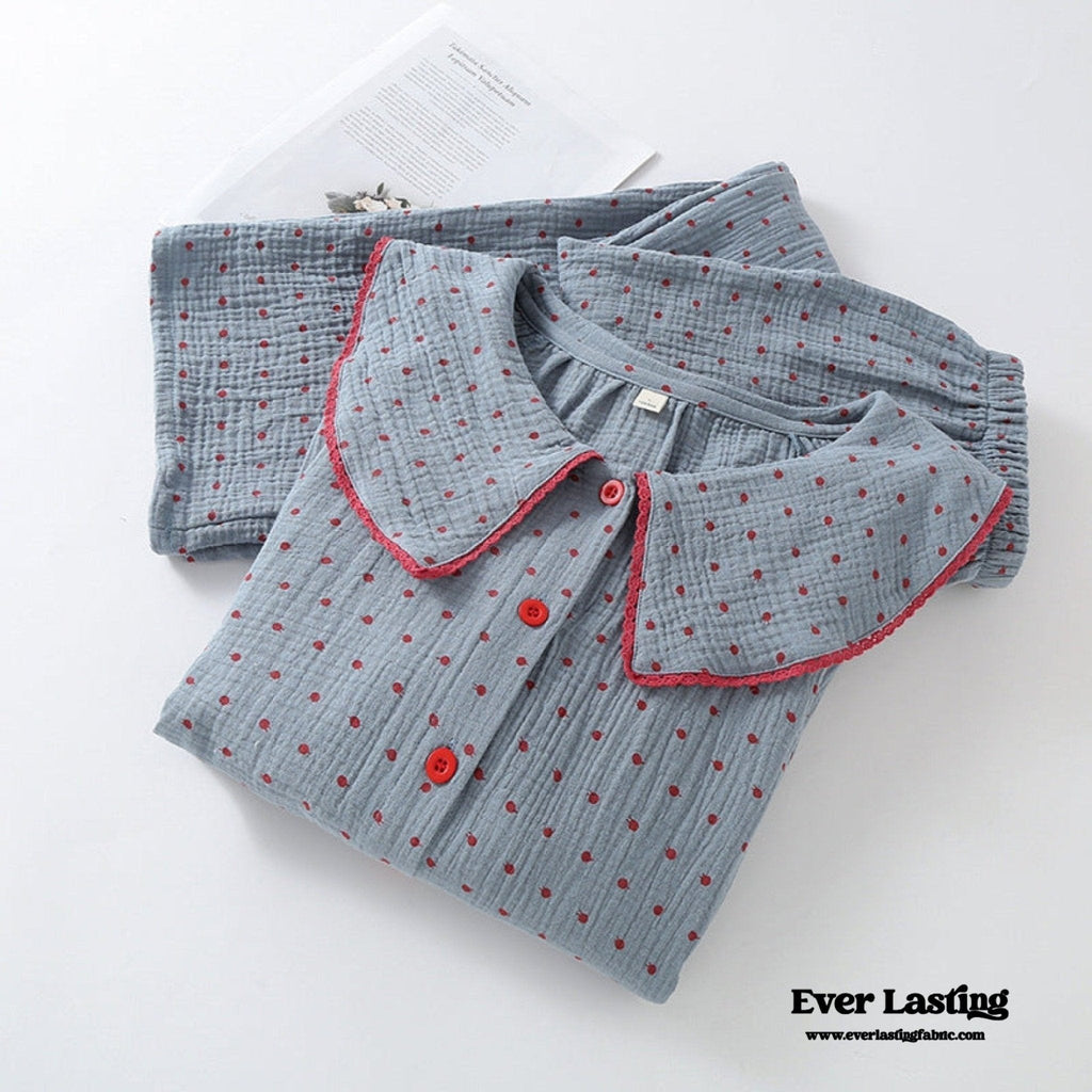Polka Dot Cute Collared Pajama Set