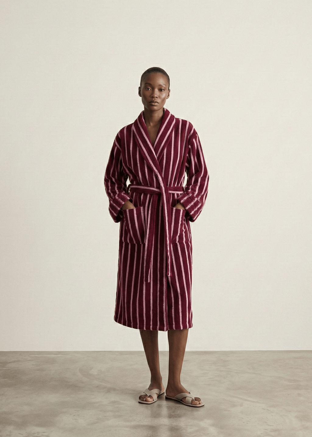 Quiet Evening Striped Robe Set / Burgundy