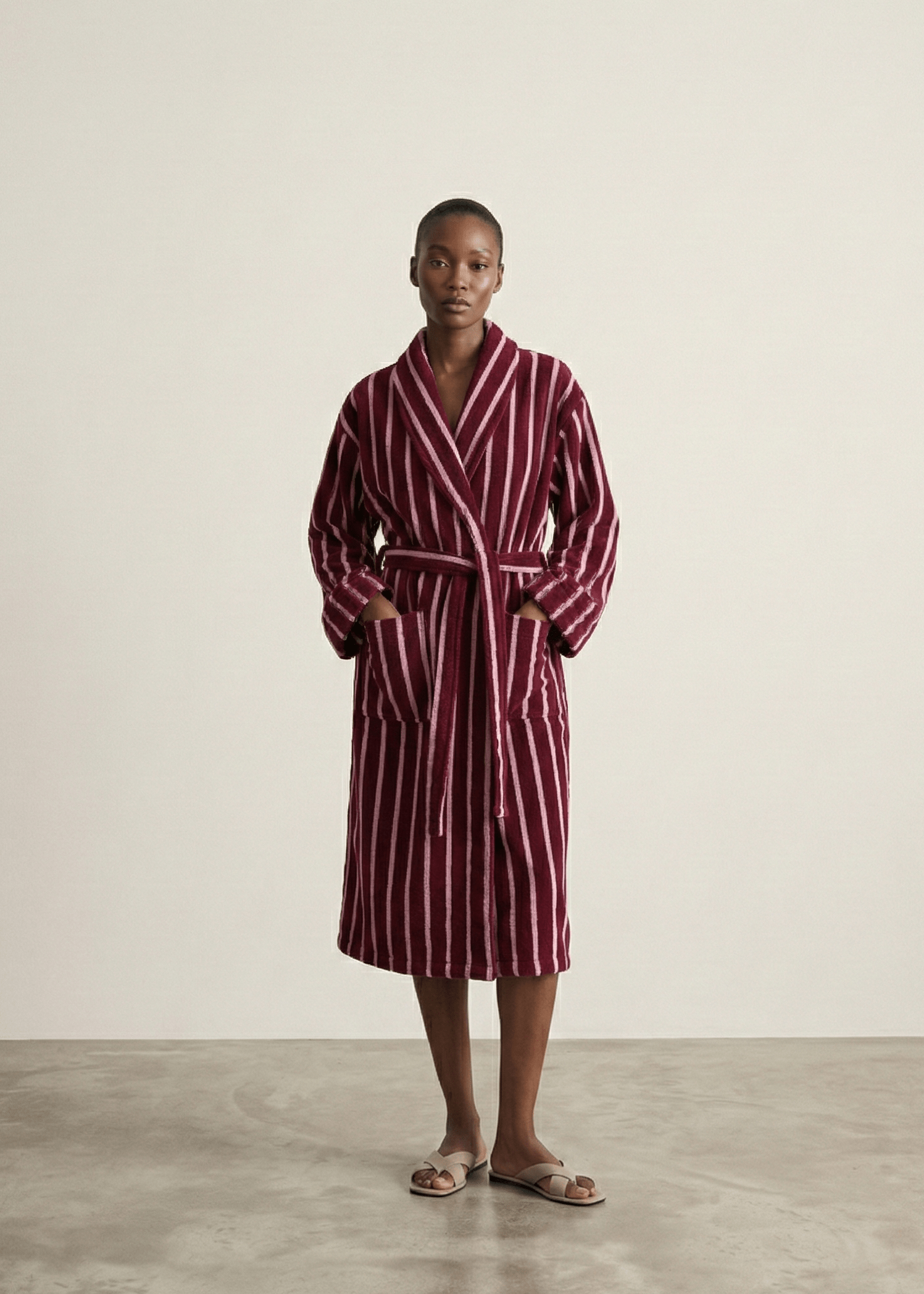 Quiet Evening Striped Robe Set / Burgundy