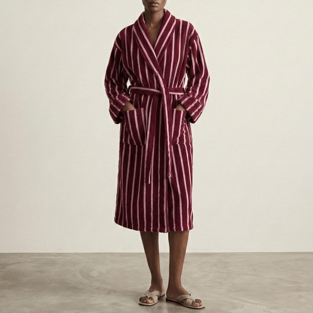 Quiet Evening Striped Robe Set / Burgundy