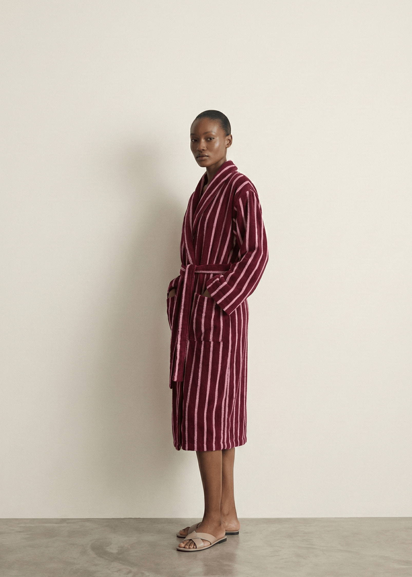 Quiet Evening Striped Robe Set / Burgundy
