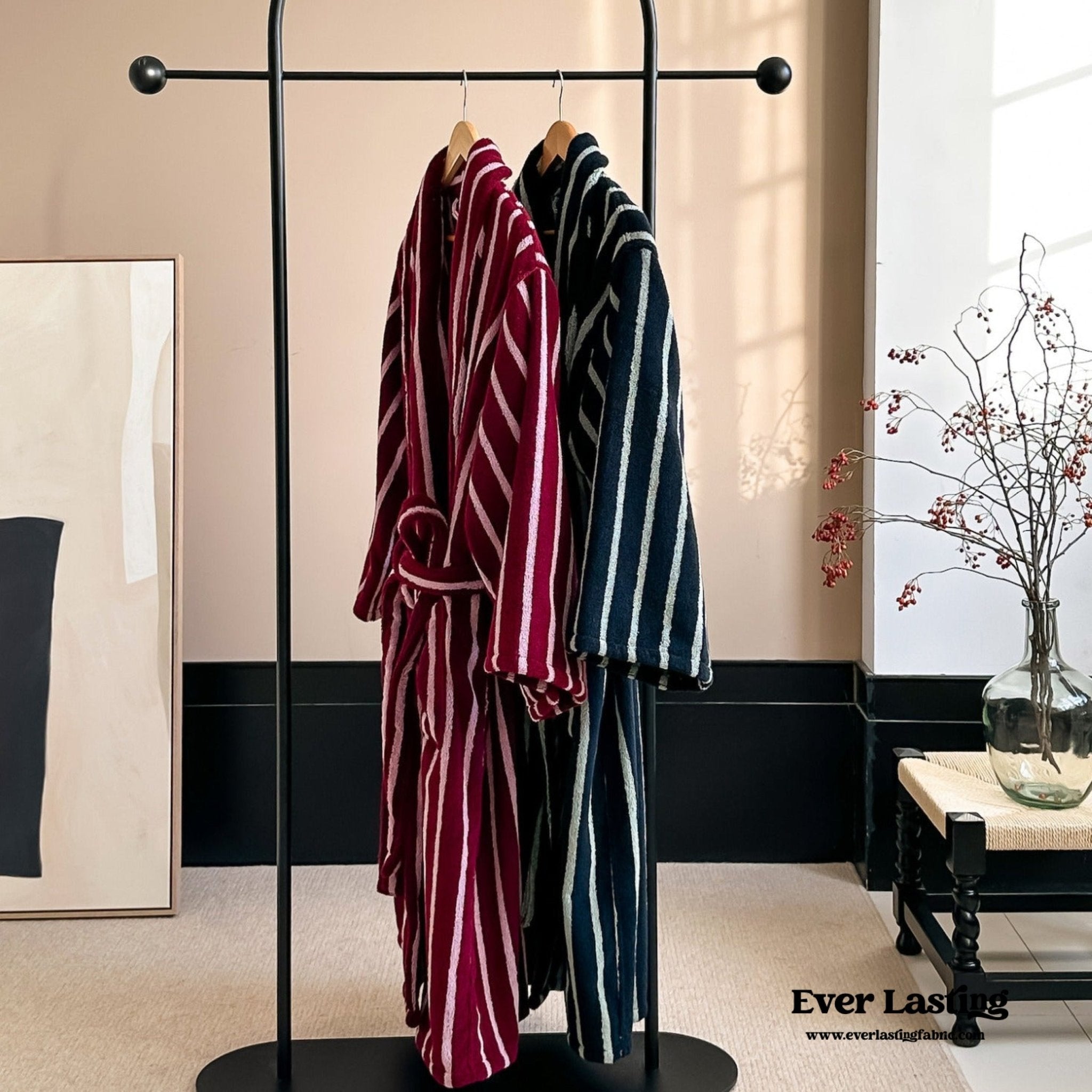 Quiet Evening Striped Robe Set / Burgundy