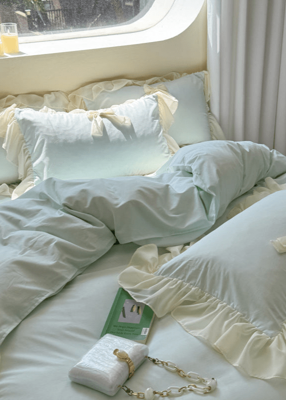 Ribbon Bow Airy Lace Bedding Set / Baby Pink