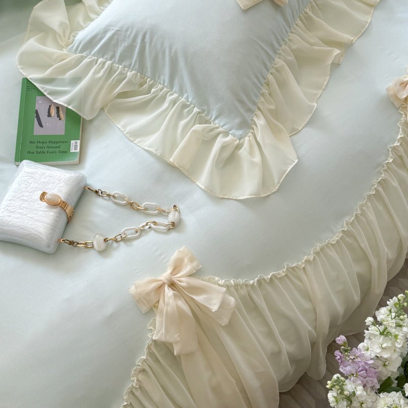 Ribbon Bow Airy Lace Bedding Set / Baby Pink