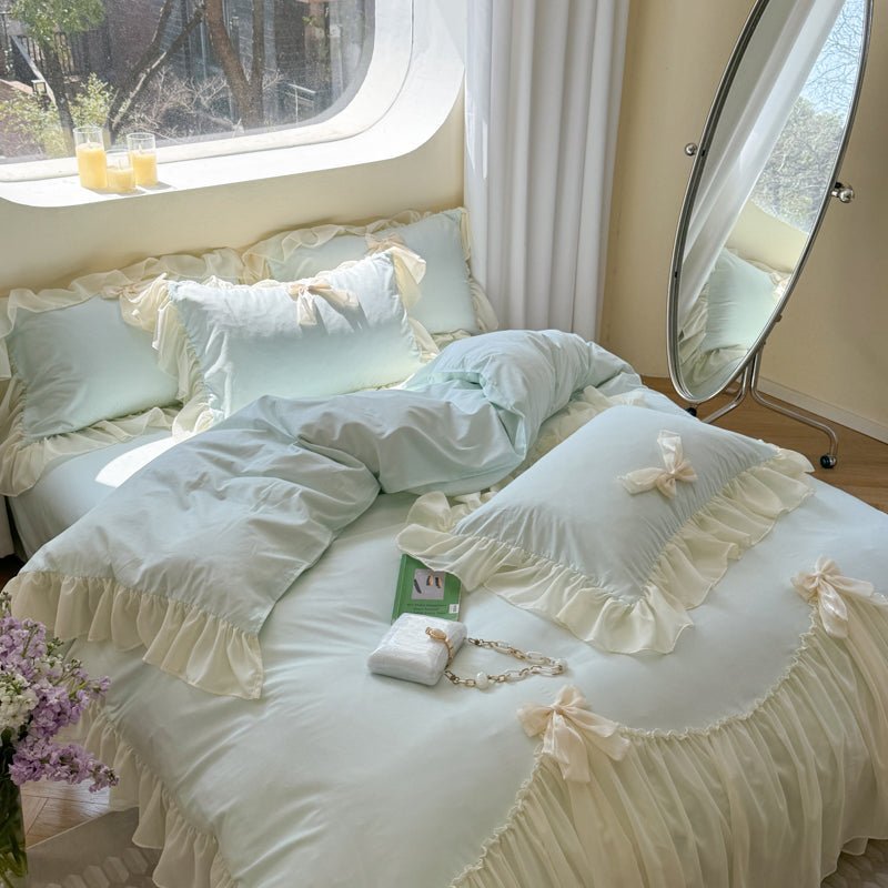 Ribbon Bow Airy Lace Bedding Set / Baby Pink