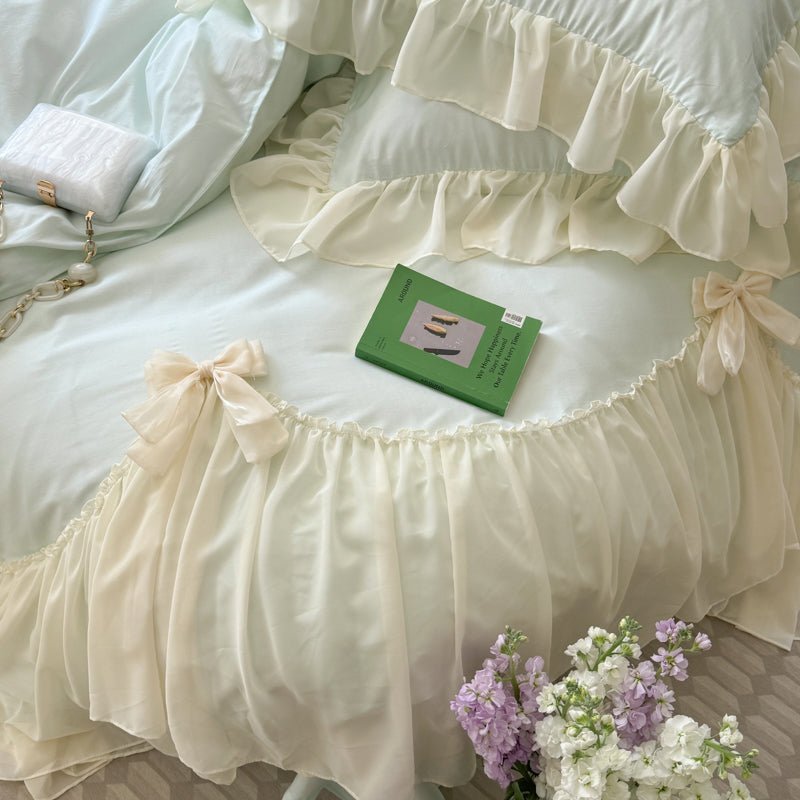 Ribbon Bow Airy Lace Bedding Set / Baby Pink