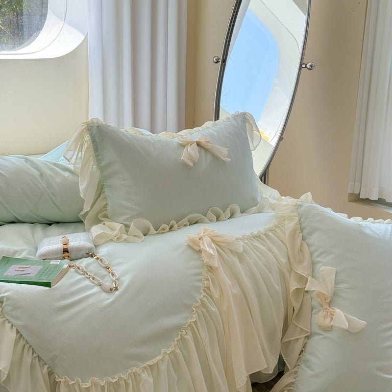 Ribbon Bow Airy Lace Bedding Set / Baby Pink