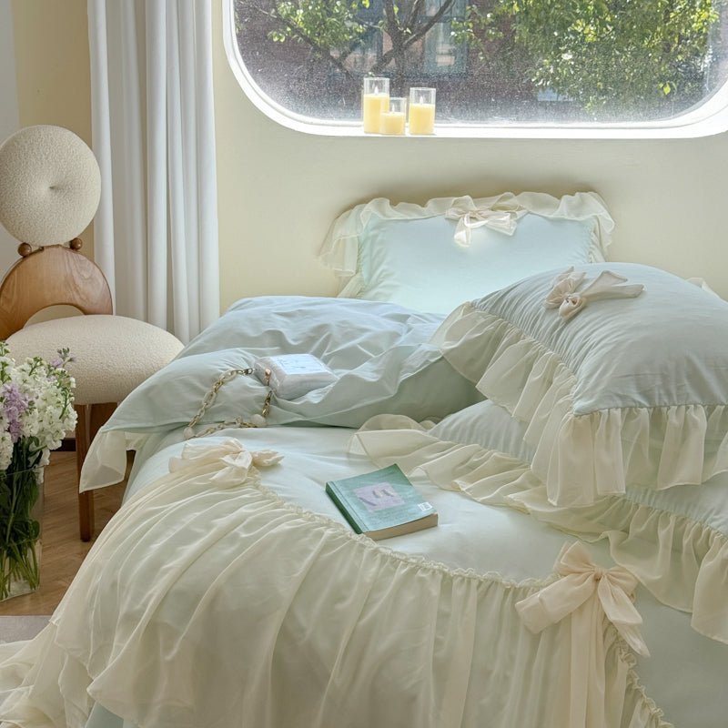 Ribbon Bow Airy Lace Bedding Set / Baby Pink