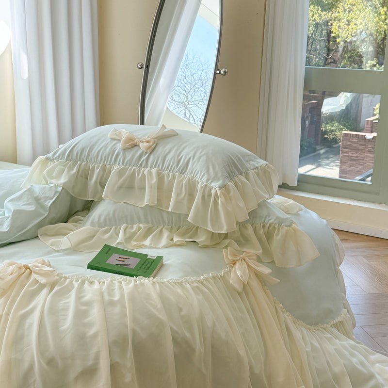 Ribbon Bow Airy Lace Bedding Set / Baby Pink