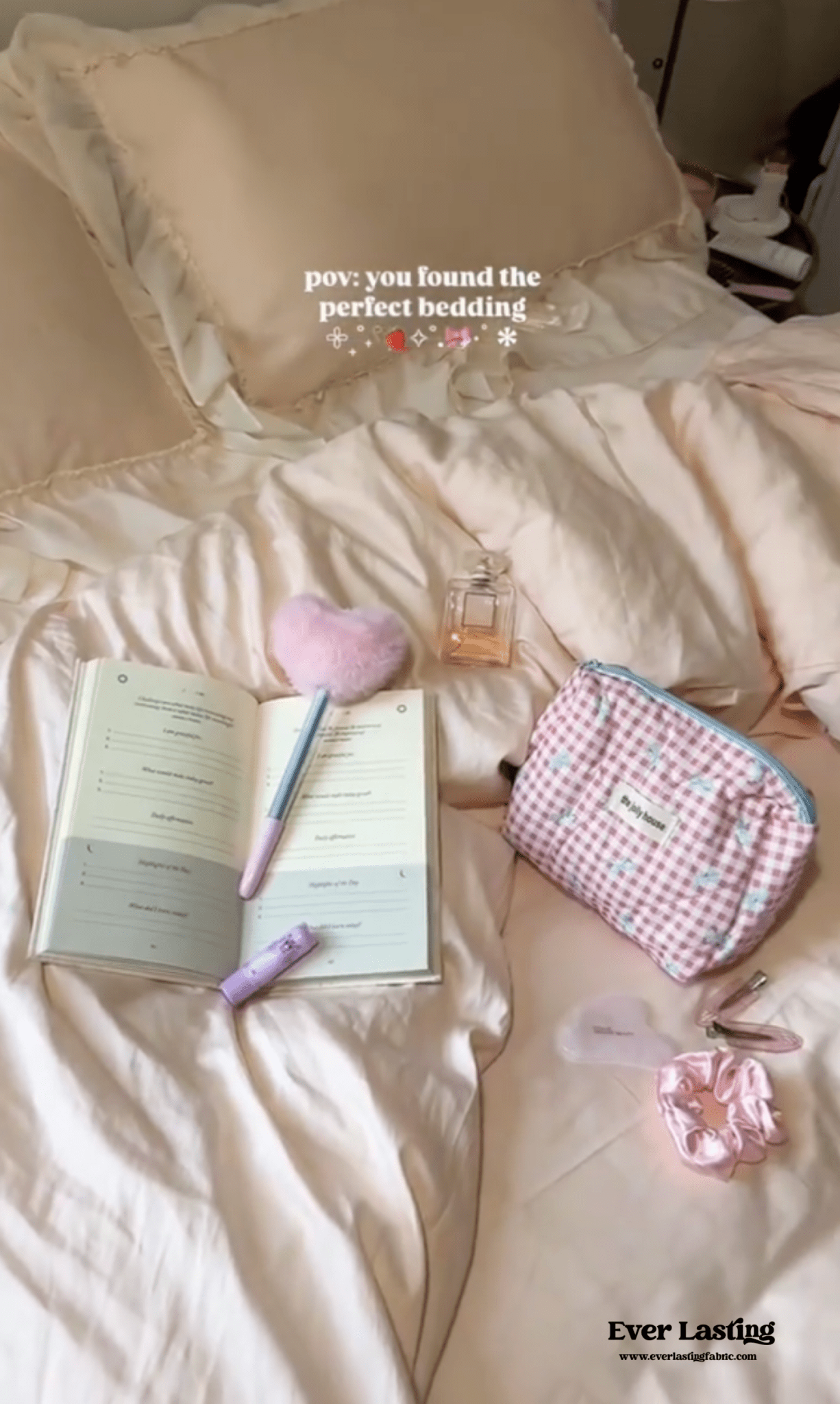 Ribbon Bow Airy Lace Bedding Set / Baby Pink