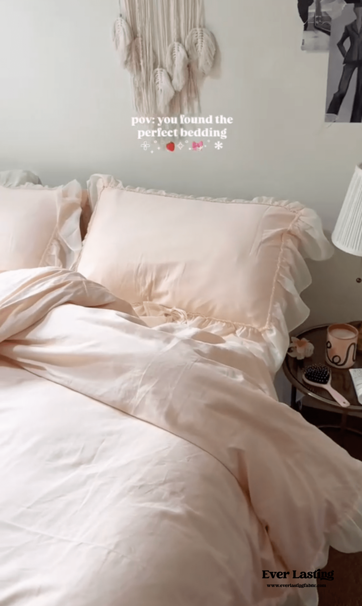 Ribbon Bow Airy Lace Bedding Set / Baby Pink