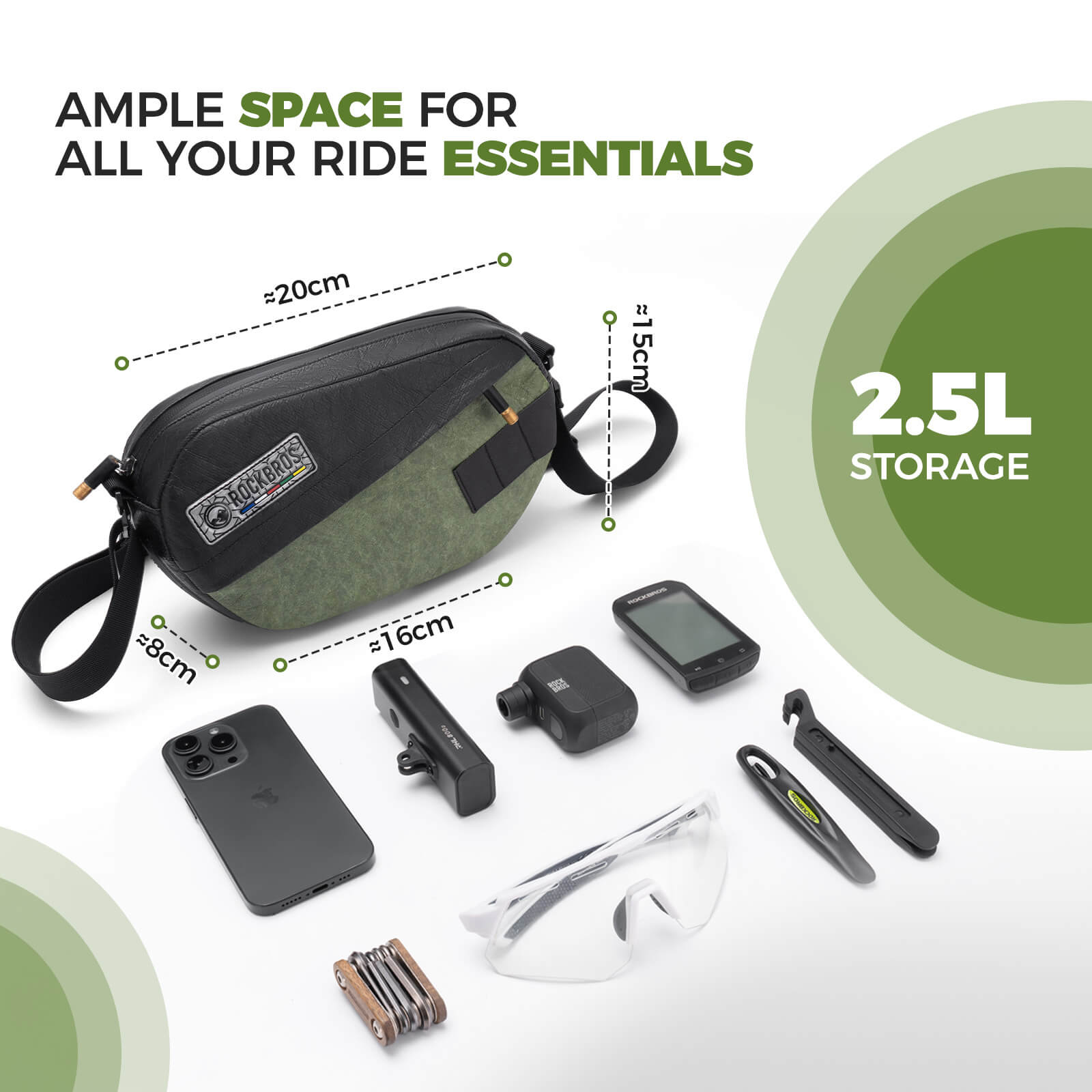 ROAD TO SKY Recycled Tire Bike Handlebar Bag - 2.5L