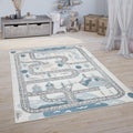 Road Traffic Kids Rug with Forest Animals and Sea Play Mat in muted Cream