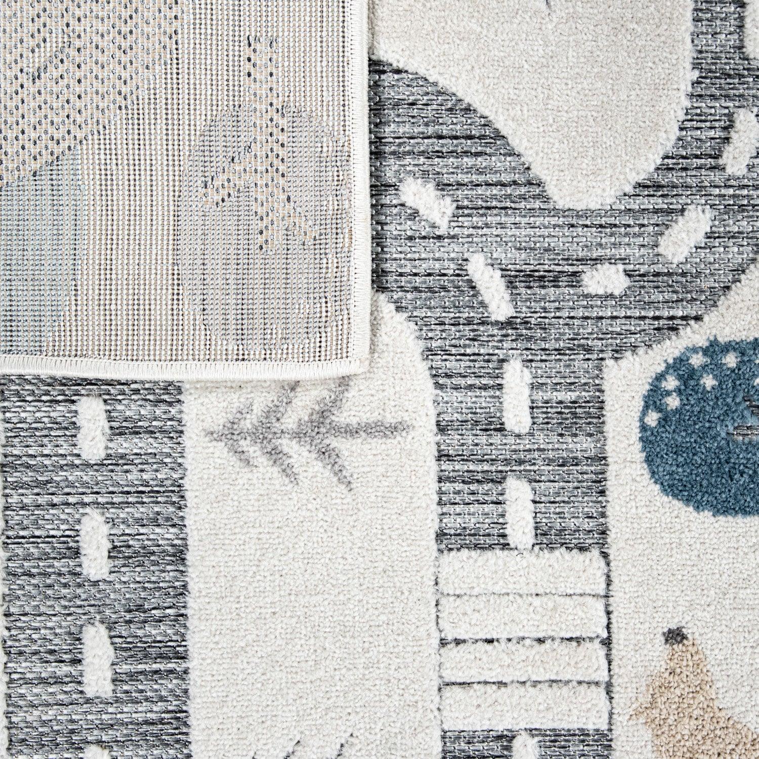 Road Traffic Kids Rug with Forest Animals and Sea Play Mat in muted Cream