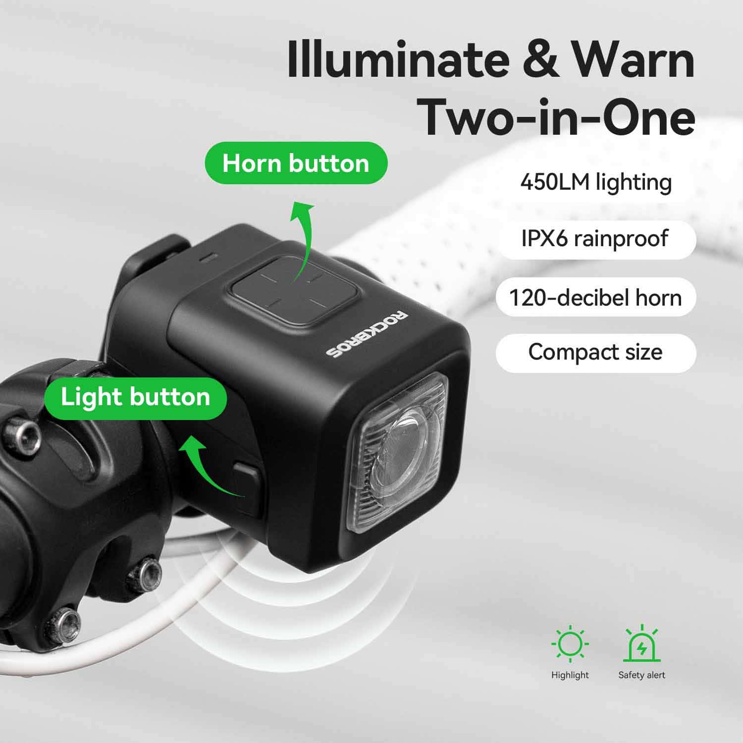 2-in-1 Bike Horn & Front Light -  450lm