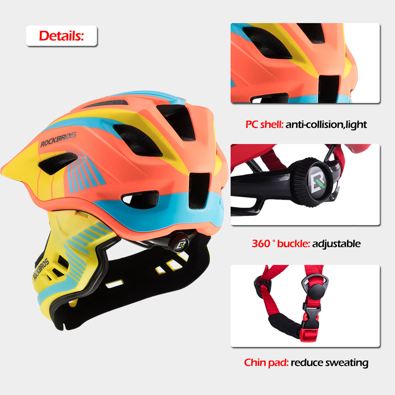 ROCKBROS Kids Bike Helmet Full Face Safety Helmet