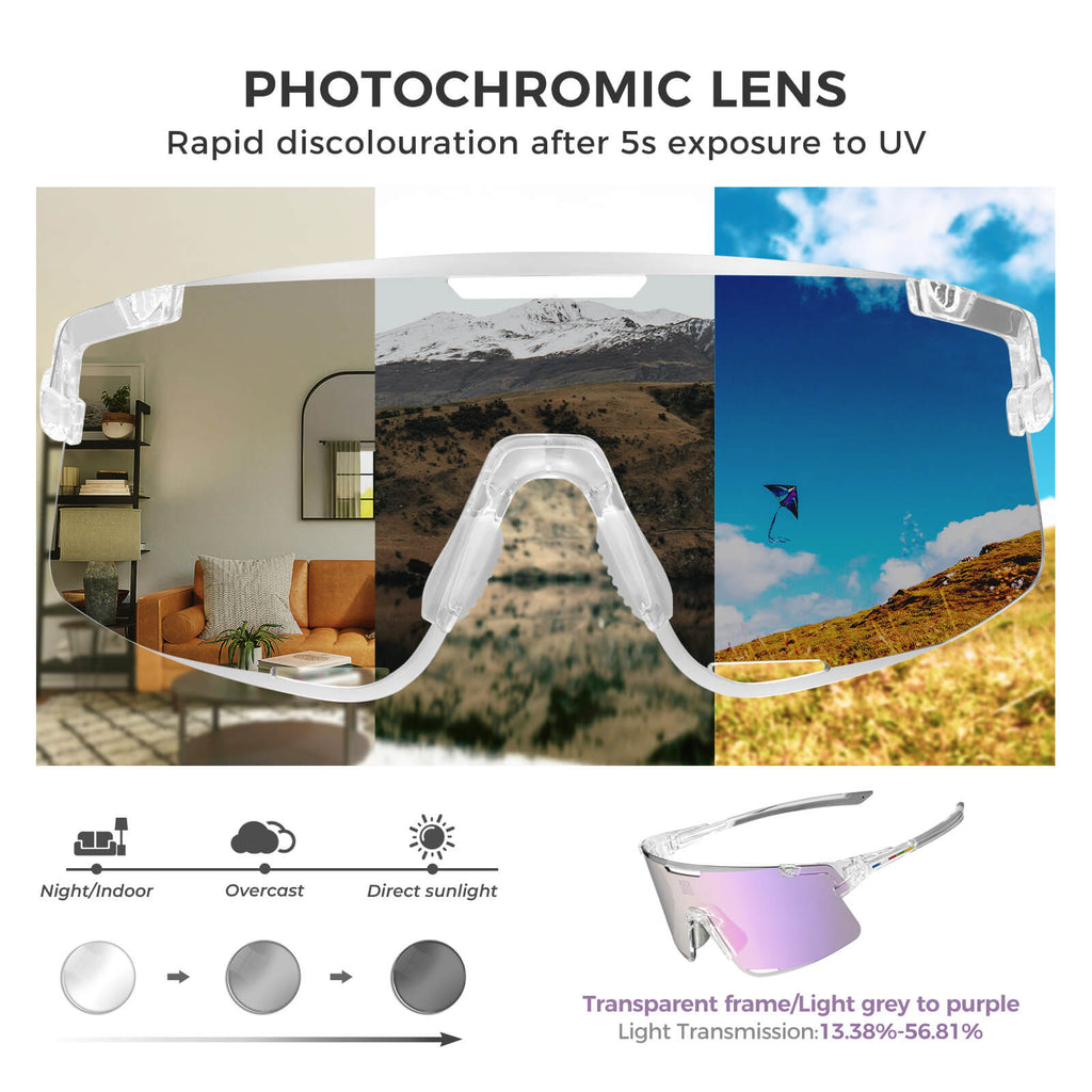 ROAD-TO-SKY BOUNDLESS Photochromic Cycling Glasses 3 Lens Set
