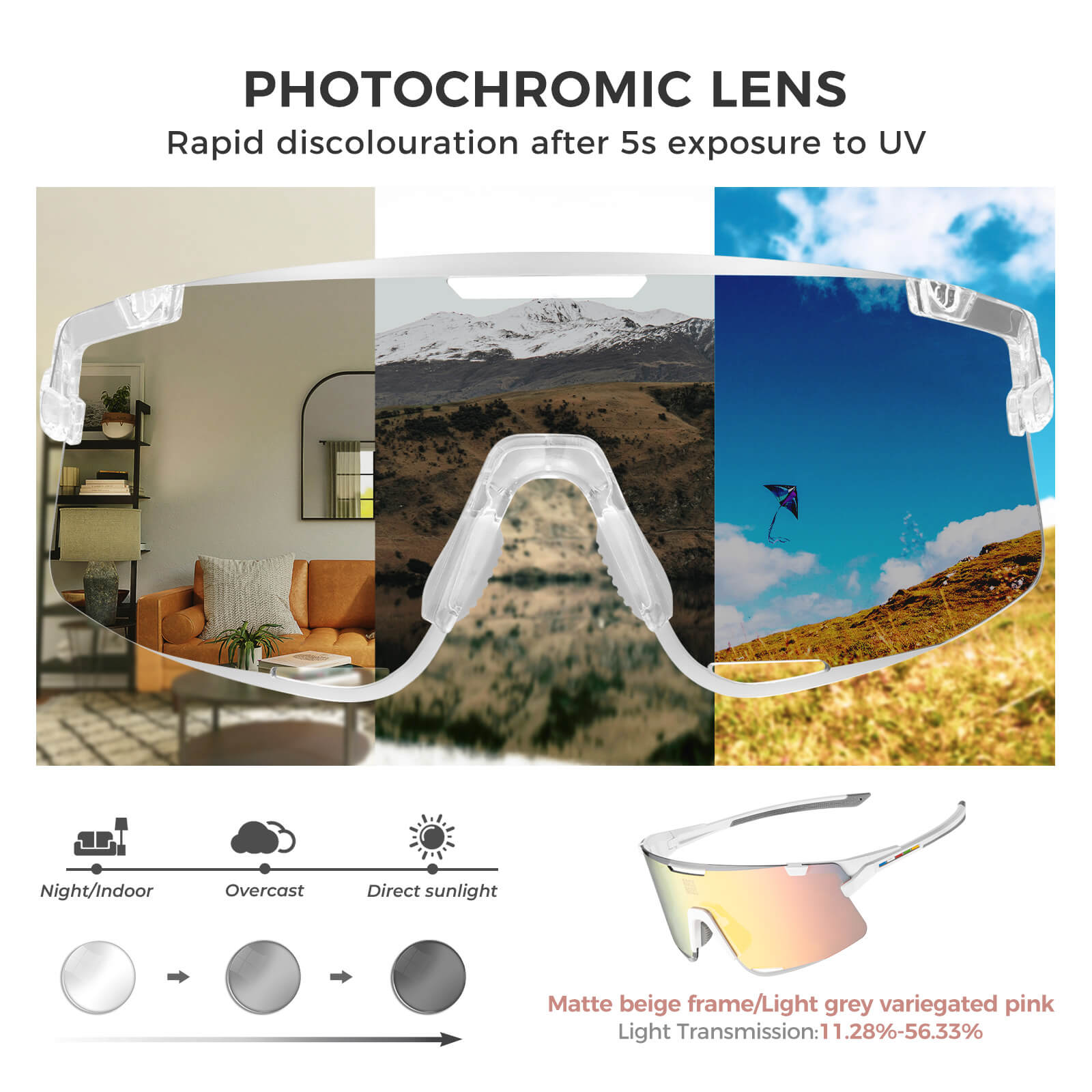 ROAD-TO-SKY BOUNDLESS Photochromic Cycling Glasses 3 Lens Set