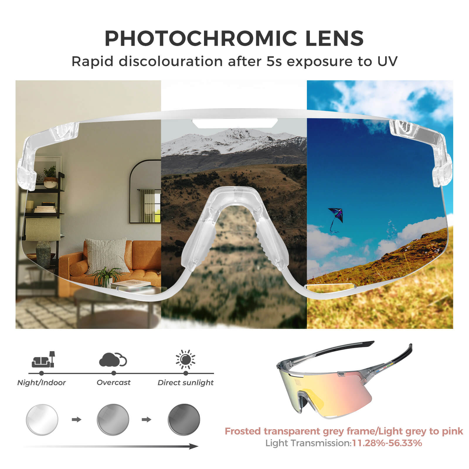 ROAD-TO-SKY BOUNDLESS Photochromic Cycling Glasses 3 Lens Set