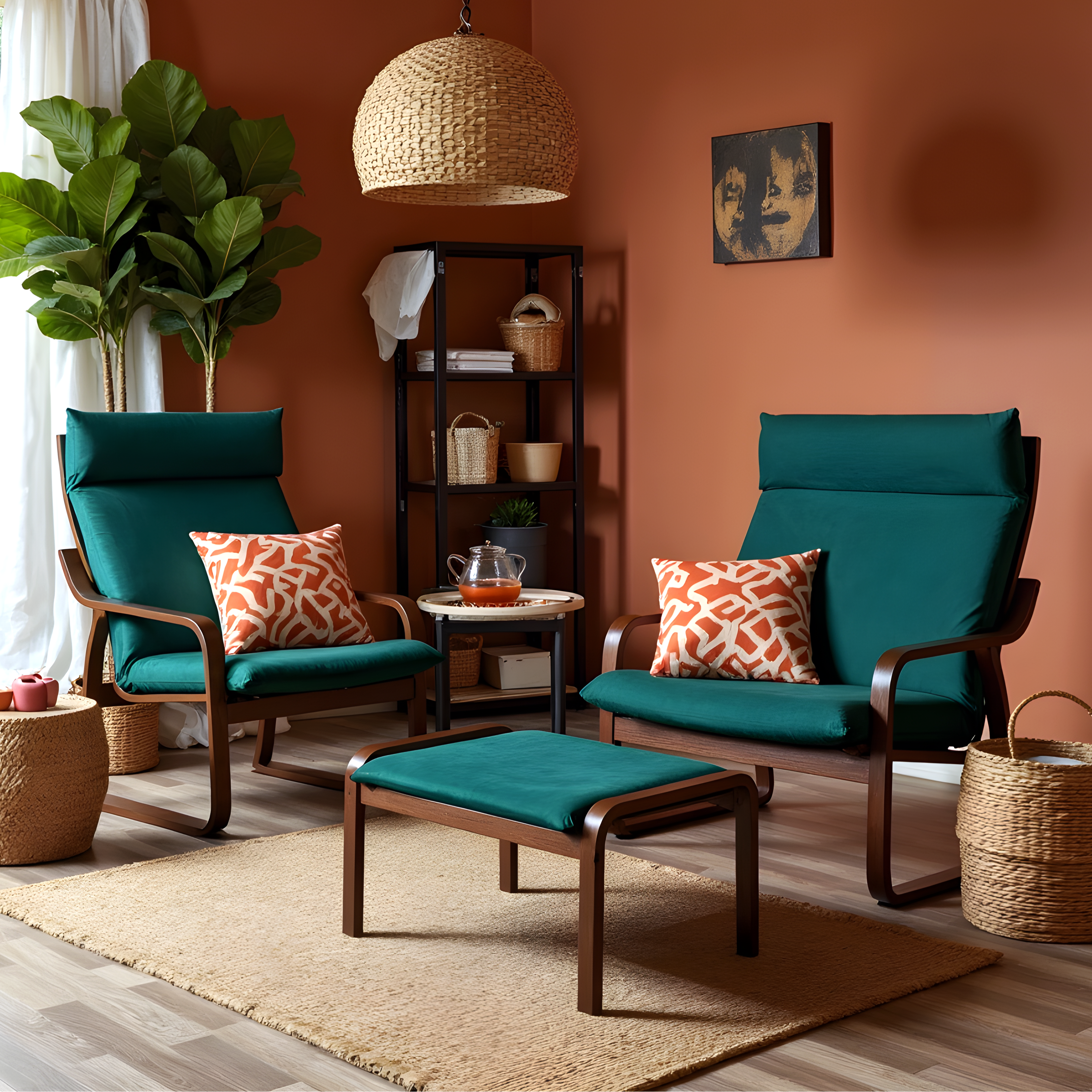 Velvet Forest Green Chair and Ottoman Covers, Compatible with IKEA Poang