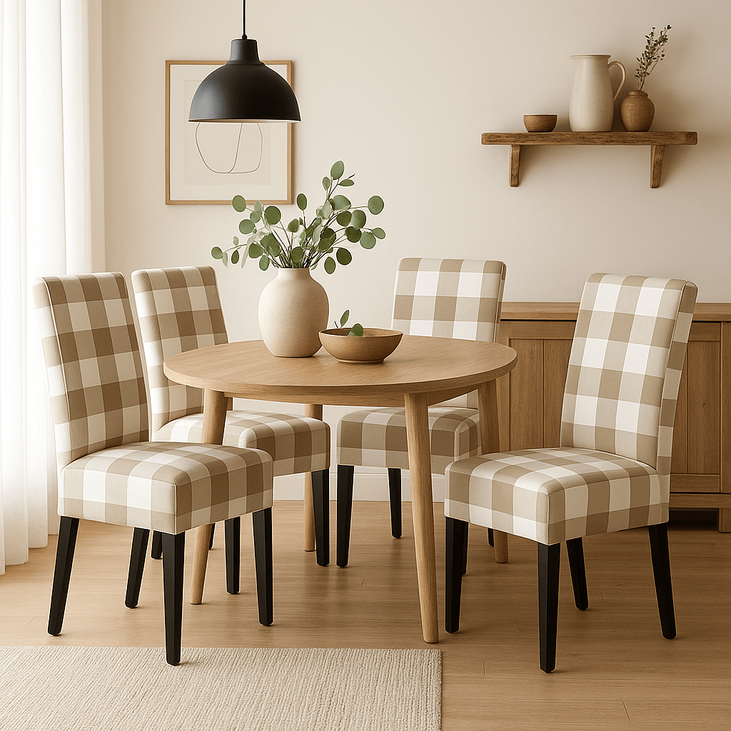 Buffalo Check Beige Dining Chair Cover for IKEA Henriksdal – Farmhouse Style, Modern Comfort
