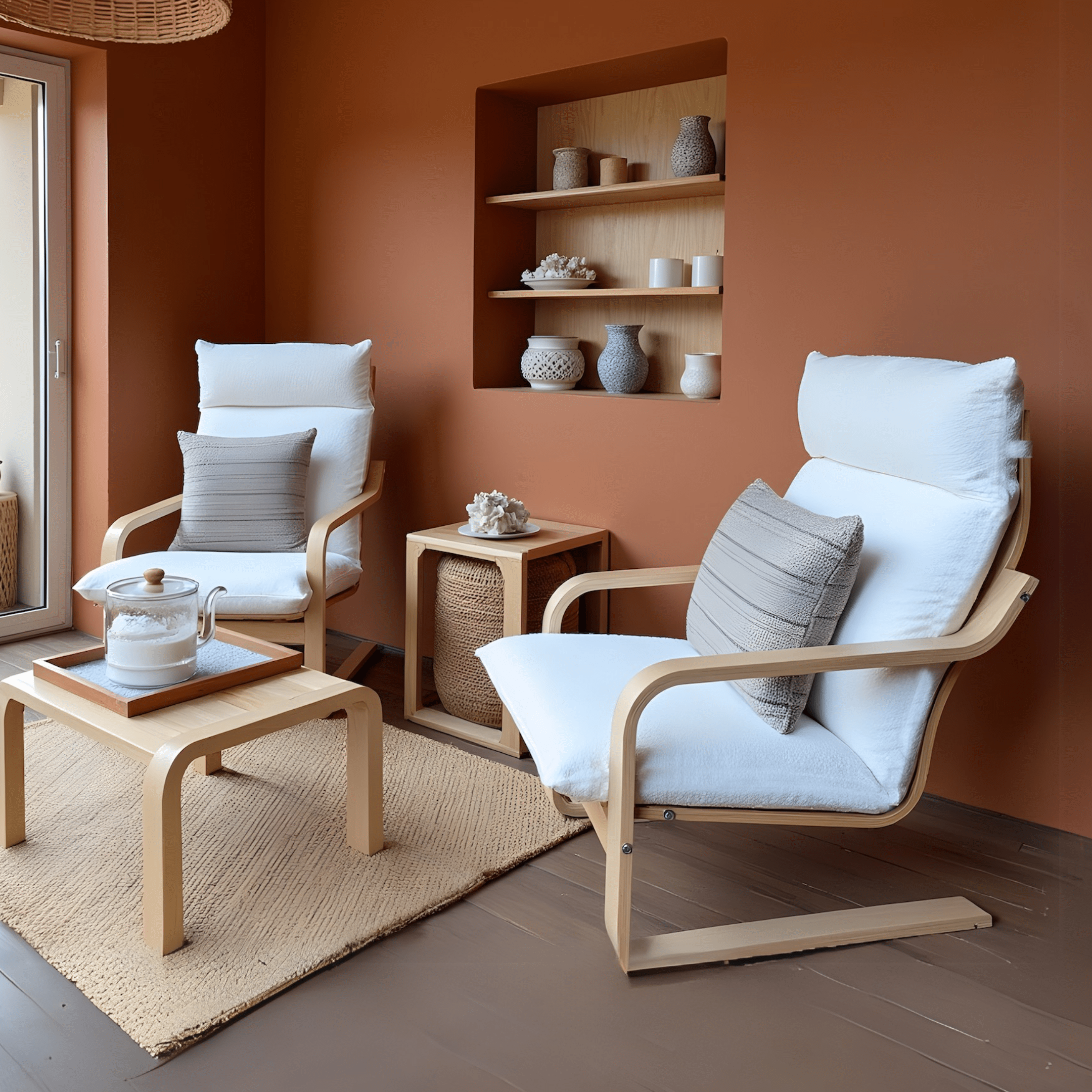 Boucle Natural White Sherpa Chair and Footstool Covers, Compatible with IKEA Poang