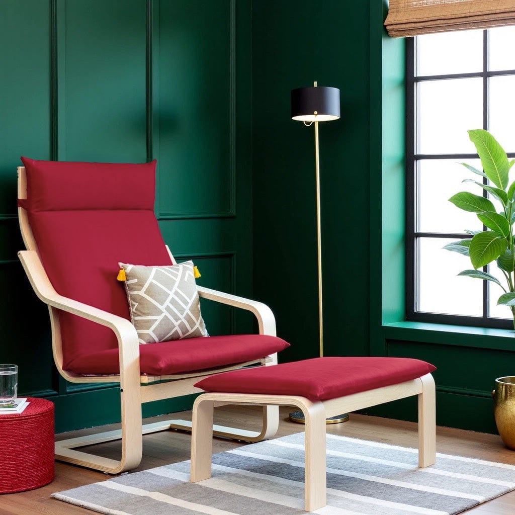 Velvet Burgundy Red Chair and Ottoman Covers, Compatible with IKEA Poang